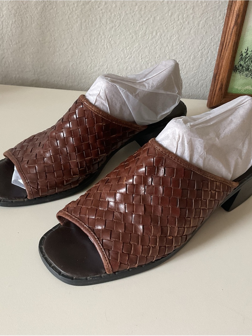 Woven Leather Open-Toe Mule - Brown